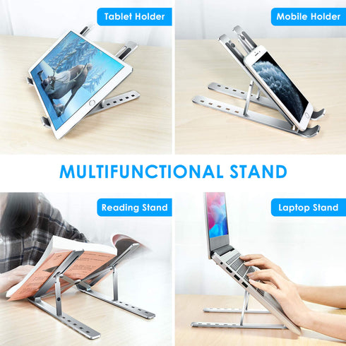 AGARO LS1821 Foldable Laptop Stand, 7 Adjustable Levels, Non Slip Silicone Pads, Aluminium Built, Laptop, Tablet, Books (Silver)