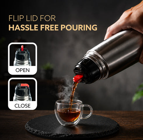 Delite Stainless Steel Flask with Bag, 1000ml, Up to 24 Hrs Hot & Cold, ISI Certified, Triple Vacuum Insulated, Leak Proof, Flip Lid Closure, BPA & Rust Free, for Travel, Office & Outdoor Use