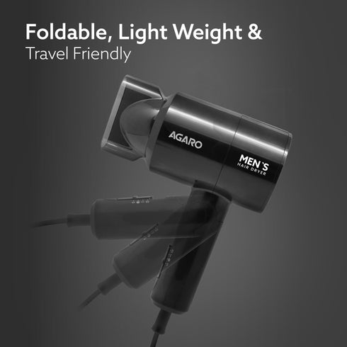 Hair Dryer for Men, 1200 Watts, 2 Heat Speed and Cool Mode, Foldable (Compact in Size), Black