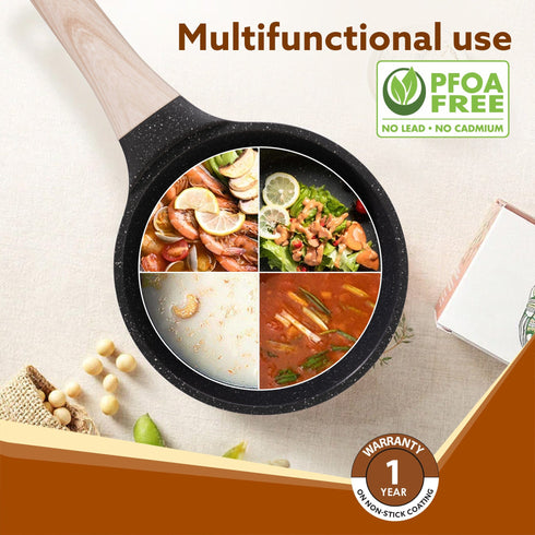 Imperial Granite Non Stick Sauce pan with Glass Lid, 1.5L / 16cm, Cast Aluminium Body, Tea Pan, Milk Pan, Soup Pan, Gas & Induction Compatible, Dark Grey