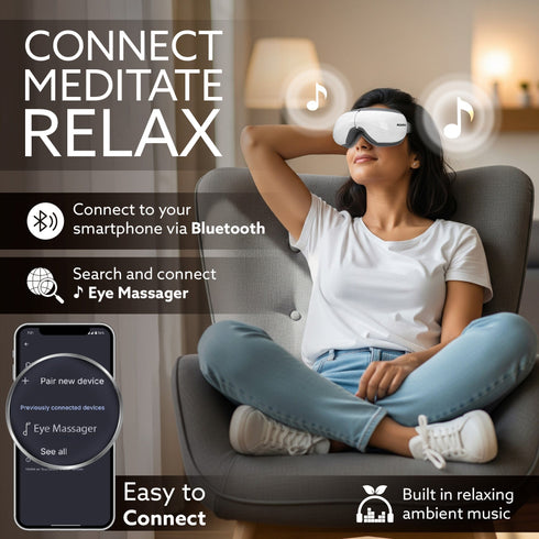 Supreme Eye Massager with Lukewarm Heat, Relax, Reduce Eye Strain, Relief from Stress, Headache & Migraine Pain, Air Compression Massage, 180° Foldable, 5 Modes, Bluetooth Music, Improves Sleep