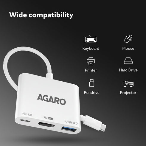 3-in-1 USB Type-C to HDMI Multi-Port Hub, 4K HDMI Output