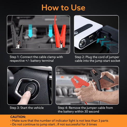 Primo Car Jump Starter, 12000mAh, Flashlight, Laptop Phones Charger, Automotive Tools & Supplies, Battery Chargers, Compatible with Petrol and Diesel Engine, Car, Bike