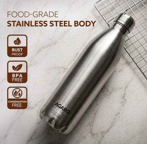 Royal Stainless Steel Flask, 1000ml, Up to 24 Hrs Hot & Cold, ISI Certified, Triple Wall Vacuum Insulated, Leak-Proof, BPA & Rust Free, 1 Year Warranty, for Travel, Office & Outdoor Use