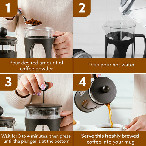 Elite French Press Coffee And Tea Maker, Borosilicate Glass Body With Sleeves, Glass Carafe, BPA Free Plastic Lid Strainer, 600Ml