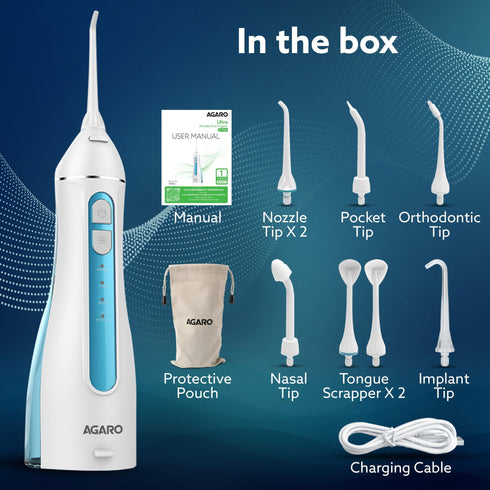 Ultra Plus Portable Dental Flosser: 8 nozzles, 4 modes, cordless, rechargeable, IPX7 waterproof, 200ml tank. Ideal for home/travel oral care.