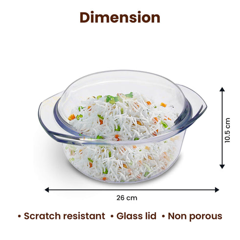 Elite Glass Casserole With Lid - 2000ml