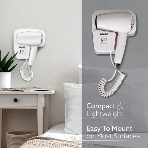 HD1417 Wall Mounted Hair Dryer 1400W, Electric Wall Mount Hair Dryer, Hotel, Bathroom, Household, Wall Hanging Dryer, White