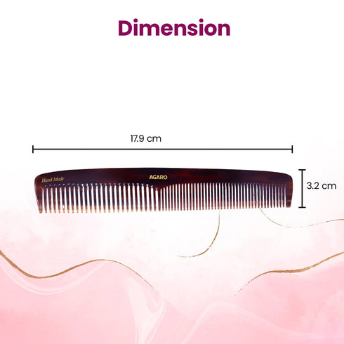 AGARO Hand Made Cellulose Acetate Comb HMC72, All Fine Tooth Dressing Comb, Smooth Rounded Teeth, Hair Styling, Hair Brushing, Hair Dressing, Brown