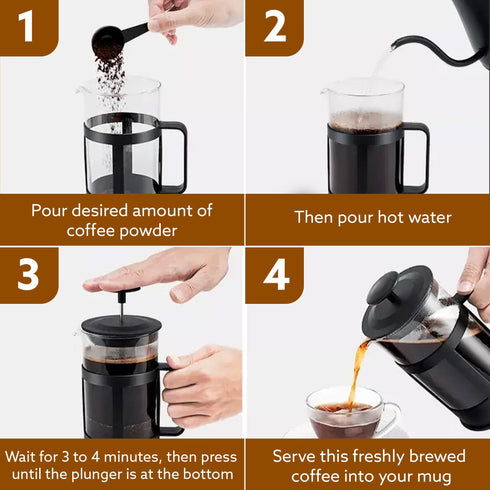 Delite French Press Coffee And Tea Maker, Borosilicate Glass Body With Sleeves, Glass Carafe, BPA Free Plastic Lid Strainer, 600Ml