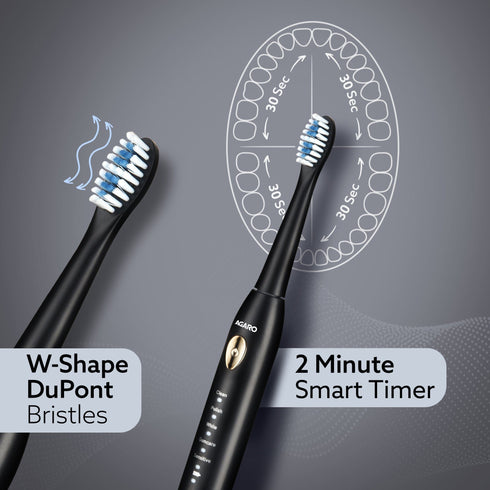 COSMIC LITE Sonic Electric Tooth Brush For Adults With 5 Modes, 2 Brush Heads & Rechargeable With 4 Hours Charge Lasting Up To 25 Days, Power Toothbrush, (Black)