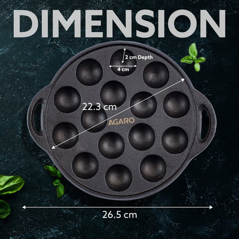 Royal Pre-Seasoned Cast Iron Paniyaram Pan, 15 pits (4cm x 2cm Each), No Chemical Coating, Rigid Handle, Fast Heating, Gas Oven Compatible, Appe, Gunta Ponganalu, Paddu, Kuzhi & Litti