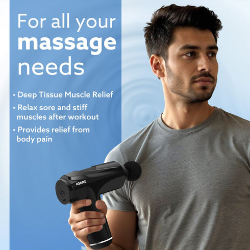 Primo Gun Massager, 4 Heads, 6 Speed, Rechargeable, Handheld, Deep Tissue Muscle Massager for Full Body Relief, Muscle Relaxation of Neck, Shoulder, Back, Foot for Men & Women, Black.