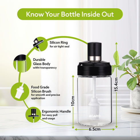 Elegant Glass Oil Bottle with Brush 250ml, Oil Container Bottle for Kitchen, Glass Bottle with Brush for Cooking, Baking, BBQ, Marinating