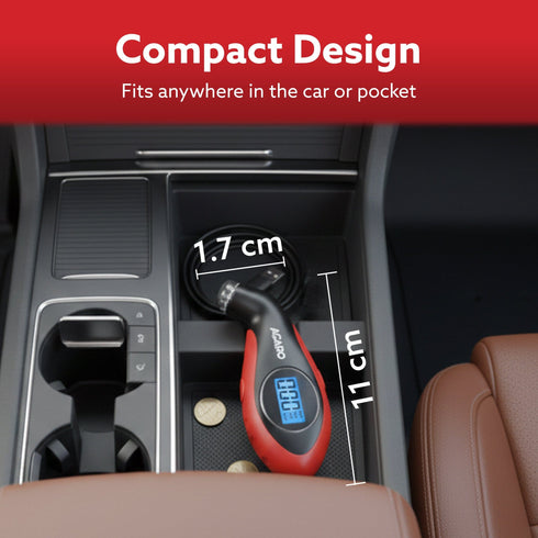 Digital Tyre Pressure Gauge, 0–150 PSI, 4 Units, Backlit LCD, Non-Slip Grip & LED Nozzle, Portable Tyre Pressure Checker for Car, Bike, Motorcycle & Truck Tyres, Red & Black