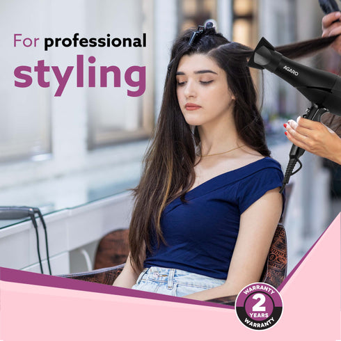 HD-1120 2000 Watts Professional Hair Dryer with AC Copper Motor, Concentrator, Diffuser, Comb, Hot & Cold Air, 2 Speed 3 Temperature Settings with Cool Shot, For both Men & Women, (Black)