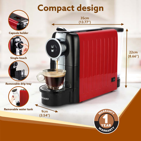 Galaxy Espresso Coffee Maker Single Serve Coffee Maker, Powerful 20 Bar Pressure, 650ml Water Tank, Automatic Temperature Control, Custom Brewing Volume, Anti Drip, Metal Body, Red