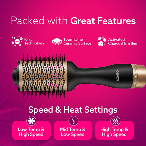 HV2179 Hot Air Brush for Hair, Blow Dryer Brush, Volumizer & Styler, 360° Airflow Vent, Oval Barrel for Hair Volume, Charcoal Bristles, Ceramic Coating Brushing Head, 1200W
