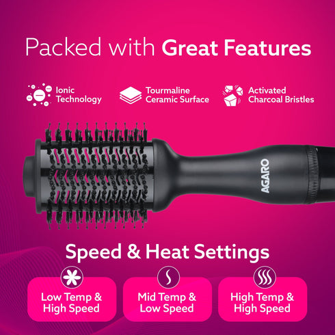 HV2179 Hot Air Brush for Hair, Blow Dryer Brush, Volumizer & Styler, 360° Airflow Vent, Oval Barrel for Hair Volume, Charcoal Bristles, Ceramic Coating Brushing Head, 1200W