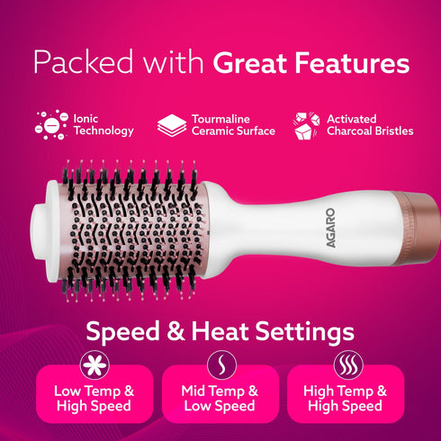 HV2179 Hot Air Brush for Hair, Blow Dryer Brush, Volumizer & Styler, 360° Airflow Vent, Oval Barrel for Hair Volume, Charcoal Bristles, Ceramic Coating Brushing Head, 1200W