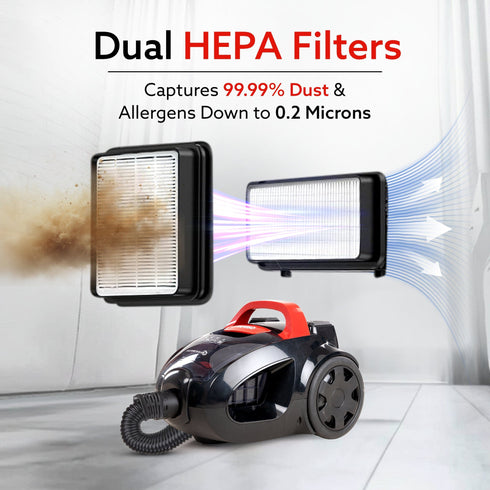 ICON Bagless Vacuum Cleaner , 1600Watts, For Home Use, Cyclonic Suction System, 24 kPa S uction power, Adjustable Suction Controller, Dry Vacuuming, 1.5L Bagless Dust Collector, Black and Red
