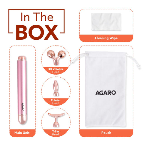 3-In-1 Face Roller, 3D V-Roller Head, Pointer Head, Facial Roller Kit for Face, Eye, Neck, Jade Roller, Anti-Aging Facial Massager for Anti-Wrinkle, (Rose Gold)