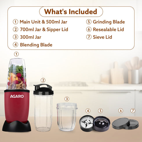 Regal 3 Jar Personal Blender, 400W, Serrated and Cross Blade with Detachable Base, Mixer/Grinder/Smoothie/Juice Maker, Red & Black