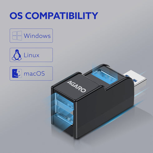 3-Port USB Hub, USB 3.0 Data Hub with High-Speed 5Gbps Transfer