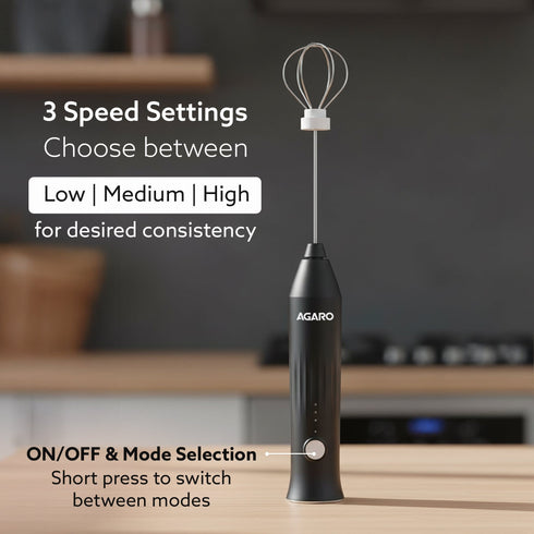 Regal Rechargeable Milk Frother, 3-Speed Handheld Electric Whisk with Stand, Portable Mixer for Coffee, Lattes, Hot Chocolates, Shakes & Eggs, Home & Office Use, Stainless Steel