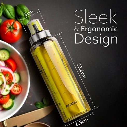 Elite Borosilicate Glass Oil Dispenser With Capacity Markings, Pack of 2, 500 Ml each, Metallic Lid, Oil Bottle Jar, Transparent