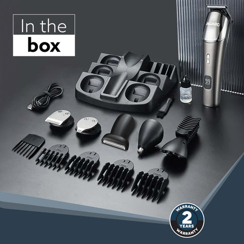Royal Multi Grooming Kit For Men, 9in1, Shave| Trim | Style, Face Head Body Trimmer, Self Sharpening Stainless Steel Blade, 5 Combs, Metal Body, Type C Fast Charging, 120 Min Usage, IPX7, Silver