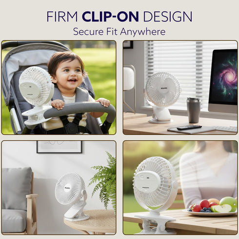 Regal Portable Clamp Fan | Rechargeable USB-C Compatible Table Fan with 3 Speeds, Multi-Clip Function, 3400 RPM & 5 Hours Runtime | 5-Inch Quiet Mini Fan for Home, Office, Car & Kitchen | White