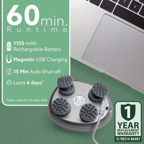 Scalp Massager, Rechargeable Electric Head Kneading Massager, 3 Speed Modes, Handheld Portable Head Scratcher Massager for Hair Growth, Deep Clean & Stress Relax, SM3675,White