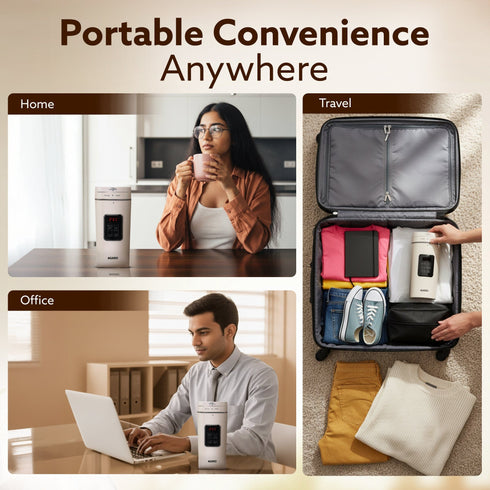 Delite Portable Electric Kettle, 500 Ml, Fast Boiling, Adjustable Temperature, Keep Warm, Porridge, Double Layered Body, Travel Electric Kettle, Hot Water, White