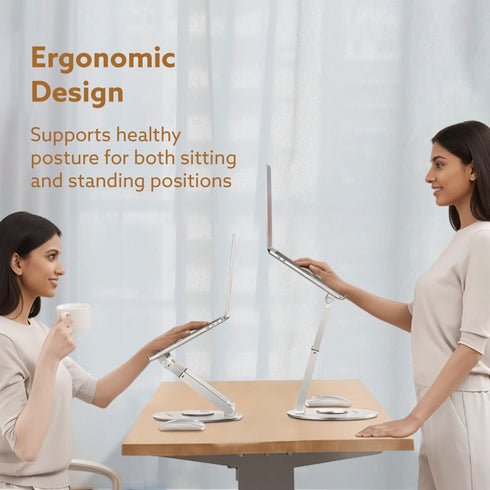 Foldable Laptop Stand Holder, 360° Rotating, Premium Metal Alloy, Ergonomic, Height Adjustable with Anti-Slip Silicone Pads, Heat Vent, Made for MacBook, HP, Dell, Lenovo, Laptops Up to 17"