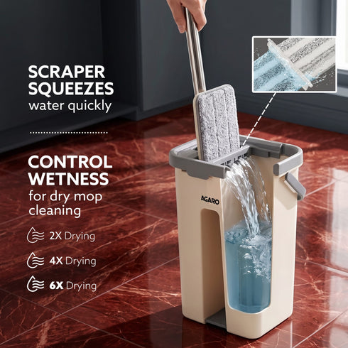 Flat Mop and Bucket Set | 360° Rotating Microfiber Flat Mop for Floor Cleaning | Hands-Free Squeeze & Wash Mop System with Bucket for Home Cleaning