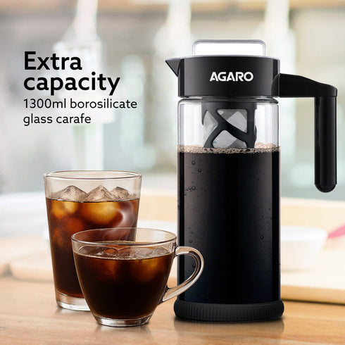 Regal Iced Brew Coffee Maker & Iced Tea Brewer – 1.3 L Borosilicate Glass Pitcher, Food Graded BPA Free Silicon with Reusable Mesh Filter – Dishwasher Safe – Ideal for Home & Travel