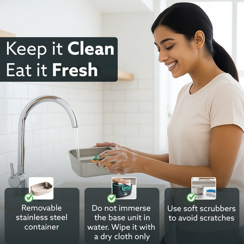 Electric Lunch Box, 1.5L Food Heater for Daily Office Use & Travel, Portable Food Warmer, Stainless Steel Container, Reheat in 30 Min, Leak-Proof, Detachable Cord, 2 Compartment, PTC Heating