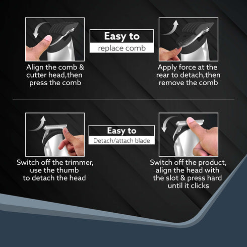 Royal Multi Grooming Kit For Men, 9in1, Shave| Trim | Style, Face Head Body Trimmer, Self Sharpening Stainless Steel Blade, 5 Combs, Metal Body, Type C Fast Charging, 120 Min Usage, IPX7, Silver