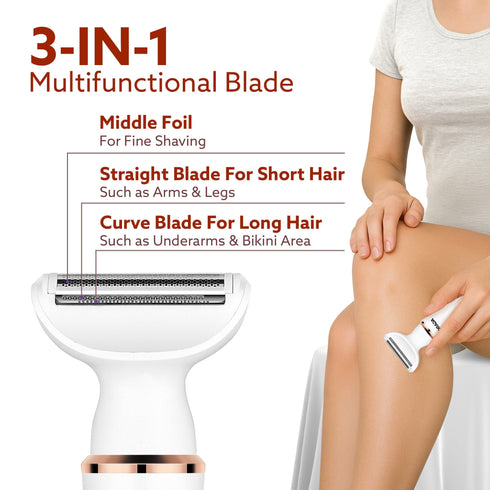 Female Multi Trimmer 3117 – Facial Hair Removal Machine, Bikini Trimmer, Eyebrow & Nose Hair Trimmer Painless body hair trimming. Type-C charging, up to 90 minutes runtime,White.