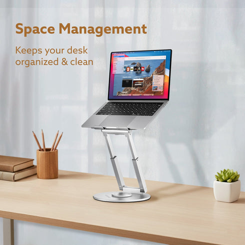 Foldable Laptop Stand Holder, 360° Rotating, Premium Metal Alloy, Ergonomic, Height Adjustable with Anti-Slip Silicone Pads, Heat Vent, Made for MacBook, HP, Dell, Lenovo, Laptops Up to 17"