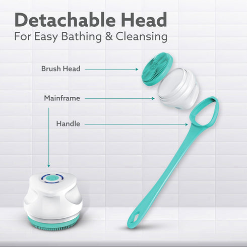 Electric Bath Brush – USB Rechargeable, IPX6 Waterproof | 5 Brush Heads, 3 Cleaning Modes, 360° Rotatable Electric Shower Brush with 14.5” Long Handle