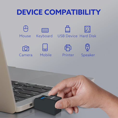3-Port USB Hub, USB 3.0 Data Hub with High-Speed 5Gbps Transfer