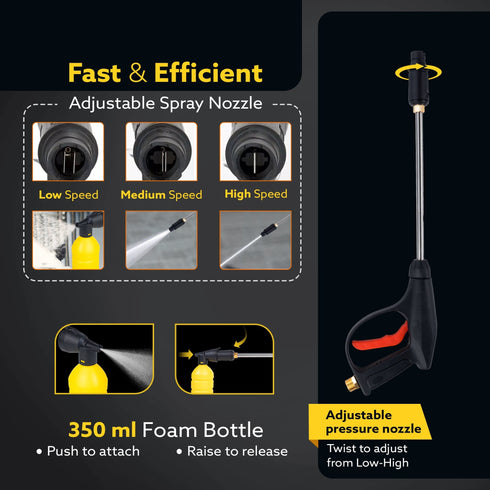 Supreme Plus High Pressure Washer,2200 Watts, 8L/Min Flow Rate, 140 Bars, Yellow