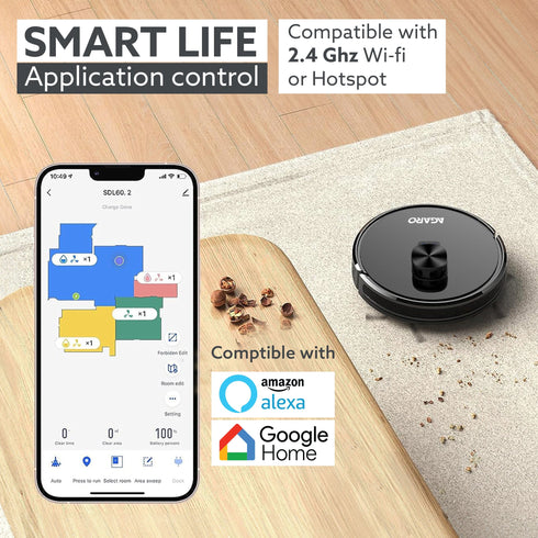 Alpha Robot Vacuum Cleaner, Brush, Dry Vacuum & Wet Mop, Automatic Cleaning, Upto 3200Pa Strong Suction, Rechargeable, App Control, Lidar Navigation, Editable Map to Clean, Hard Floor & Carpet