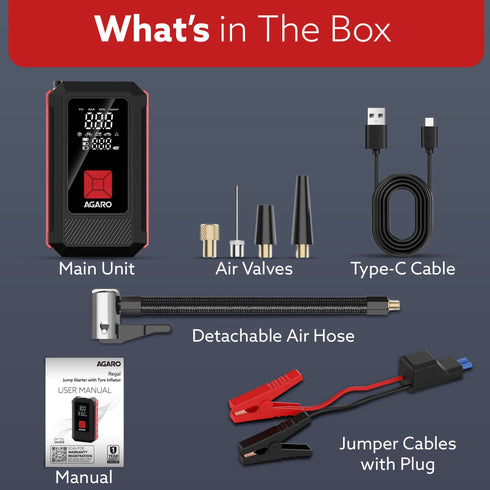 egal Tyre inflator & Jump Starter, For Cars & Bikes, 12V, Upto 150 PSI, 10000 mAH Powerful Battery, LED Light, Digital Display, Multiple Nozzles