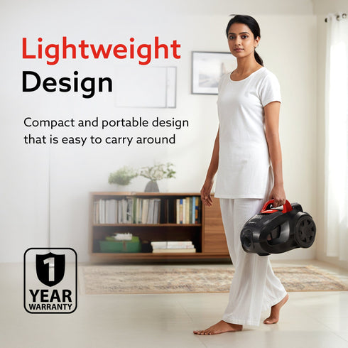 ICON Bagless Vacuum Cleaner , 1600Watts, For Home Use, Cyclonic Suction System, 24 kPa S uction power, Adjustable Suction Controller, Dry Vacuuming, 1.5L Bagless Dust Collector, Black and Red