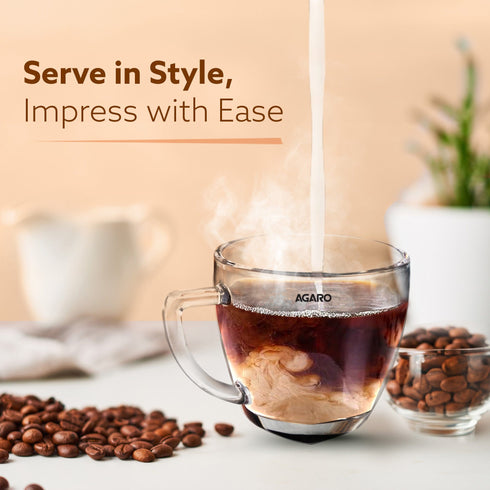 Elegant Glass Cup, 200ml, Set of 6, Crystal Clear Espresso Coffee Cup, Toughened Glass Wall with Handle, for Hot Cofee, Cappuccino, Milk, Latte, Green Tea & Black Tea