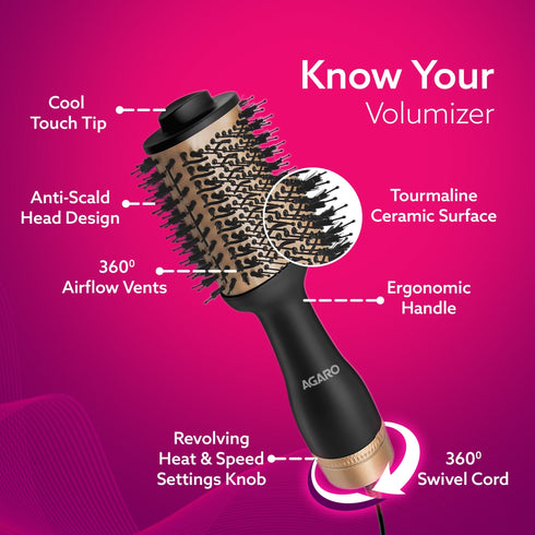 HV2179 Hot Air Brush for Hair, Blow Dryer Brush, Volumizer & Styler, 360° Airflow Vent, Oval Barrel for Hair Volume, Charcoal Bristles, Ceramic Coating Brushing Head, 1200W