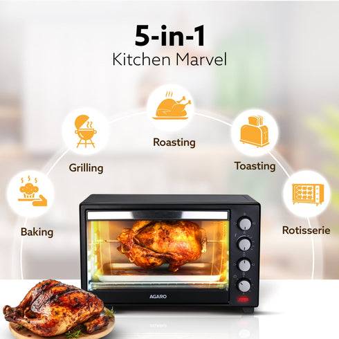 Marvel 48 Liters Oven Toaster Griller, Motorised Rotisserie and Convection Cake Baking OTG with 3 Heating Mode, (Black)